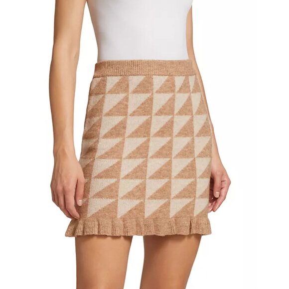 En Saison Blaise Knit Mini Skirt High Waist Flared Hem Taupe White Small - Picture 1 of 13